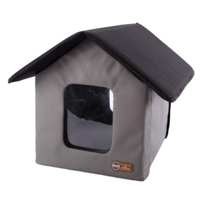 K&H Pet Products Thermo Outdoor Heated Kitty House with 2 Doors, Gray, Black