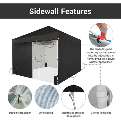 CROWN SHADES 10x10 Ft Pop Up Canopy Tent with 2 Wheels and 4 Sidewalls, Black