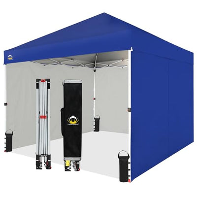 CROWN SHADES 10x10 Ft Pop Up Canopy Tent w/ 4 Sidewalls, Navy Blue (Used) - VMInnovations