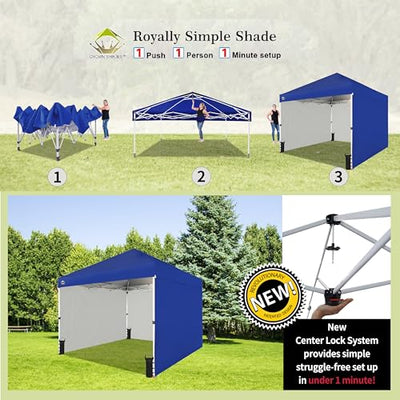 CROWN SHADES 10x10 Ft Pop Up Canopy Tent w/ 4 Sidewalls, Navy Blue (Used) - VMInnovations