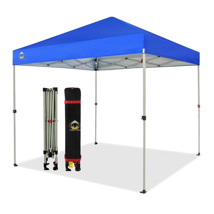 CROWN SHADES 8x8 Ft Pop Up Canopy Tent with 1 Push Center Lock, Blue (Used) - VMInnovations