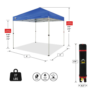 CROWN SHADES 8x8 Ft Pop Up Outdoor Canopy Tent with 1 Push Center Lock, Blue