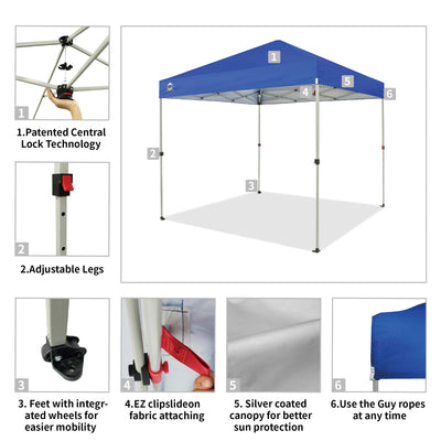 CROWN SHADES 8x8 Ft Pop Up Outdoor Canopy Tent with 1 Push Center Lock, Blue