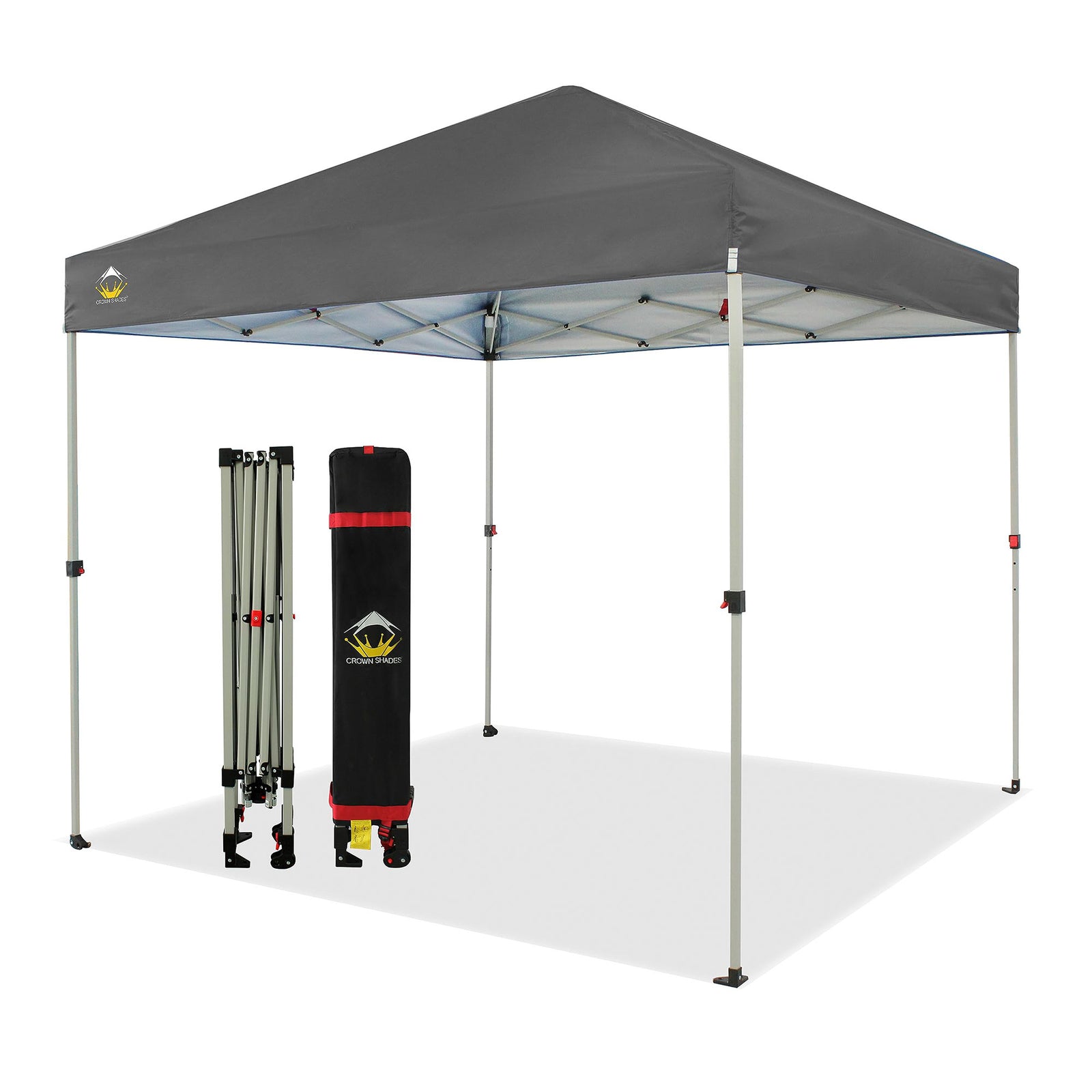 CROWN SHADES 8x8 Ft Pop Up Canopy Tent with 1 Push Center Lock, Gray (Used) - VMInnovations