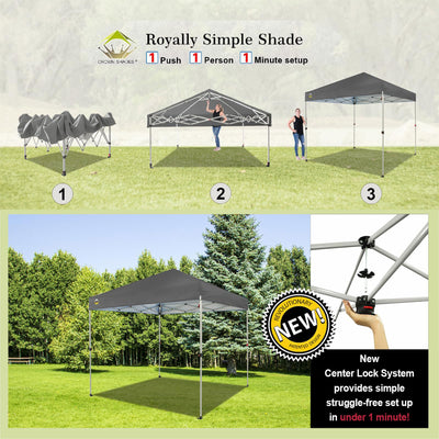 CROWN SHADES 8x8 Ft Pop Up Canopy Tent with 1 Push Center Lock, Gray (Used)