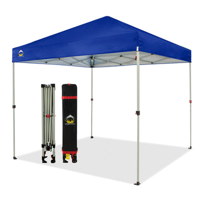 CROWN SHADES 8x8 Ft Pop Up Outdoor Canopy Tent w/ 1 Push Lock, Navy Blue (Used)