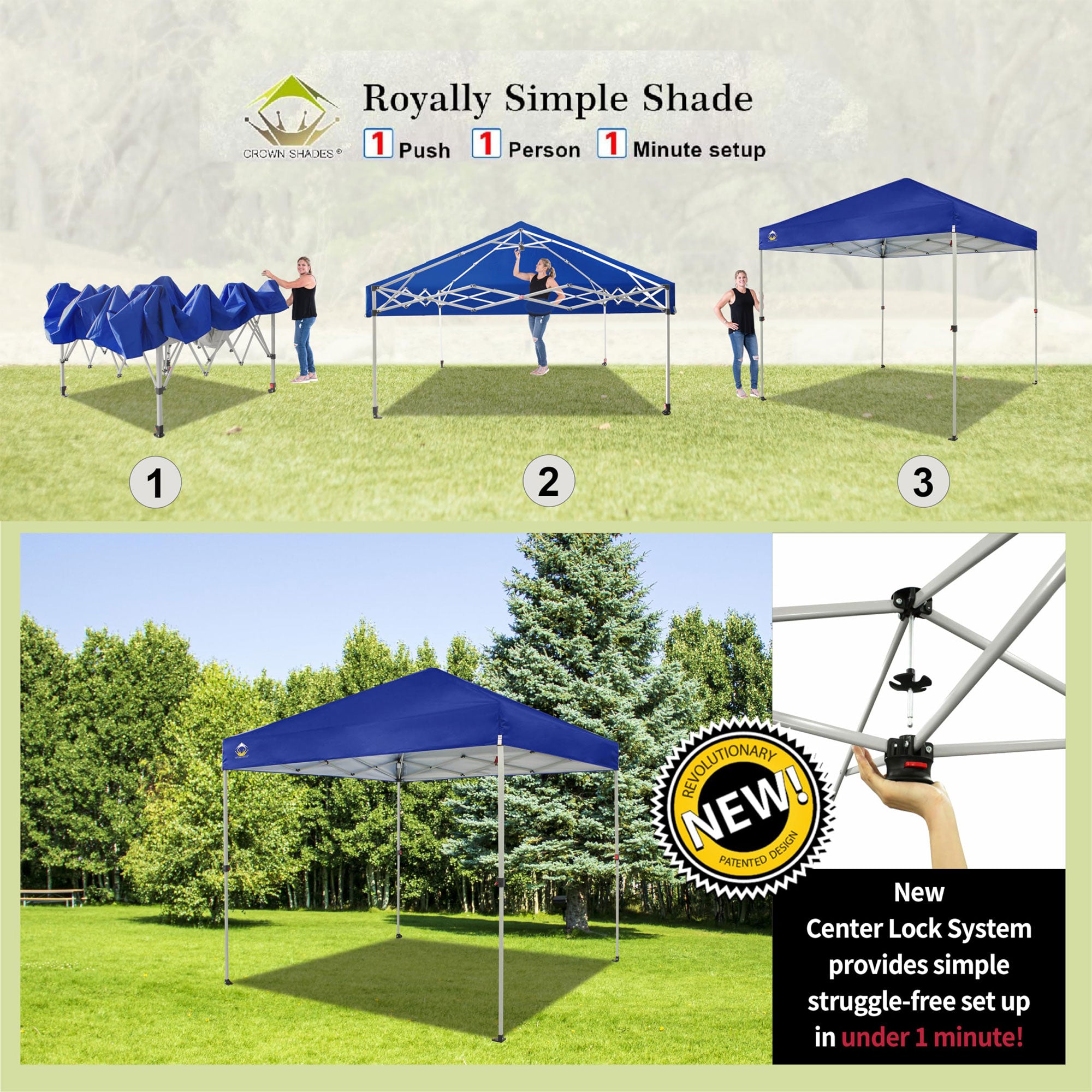 CROWN SHADES 8x8 Ft Pop Up Outdoor Canopy Tent w/ 1 Push Center Lock, Navy Blue