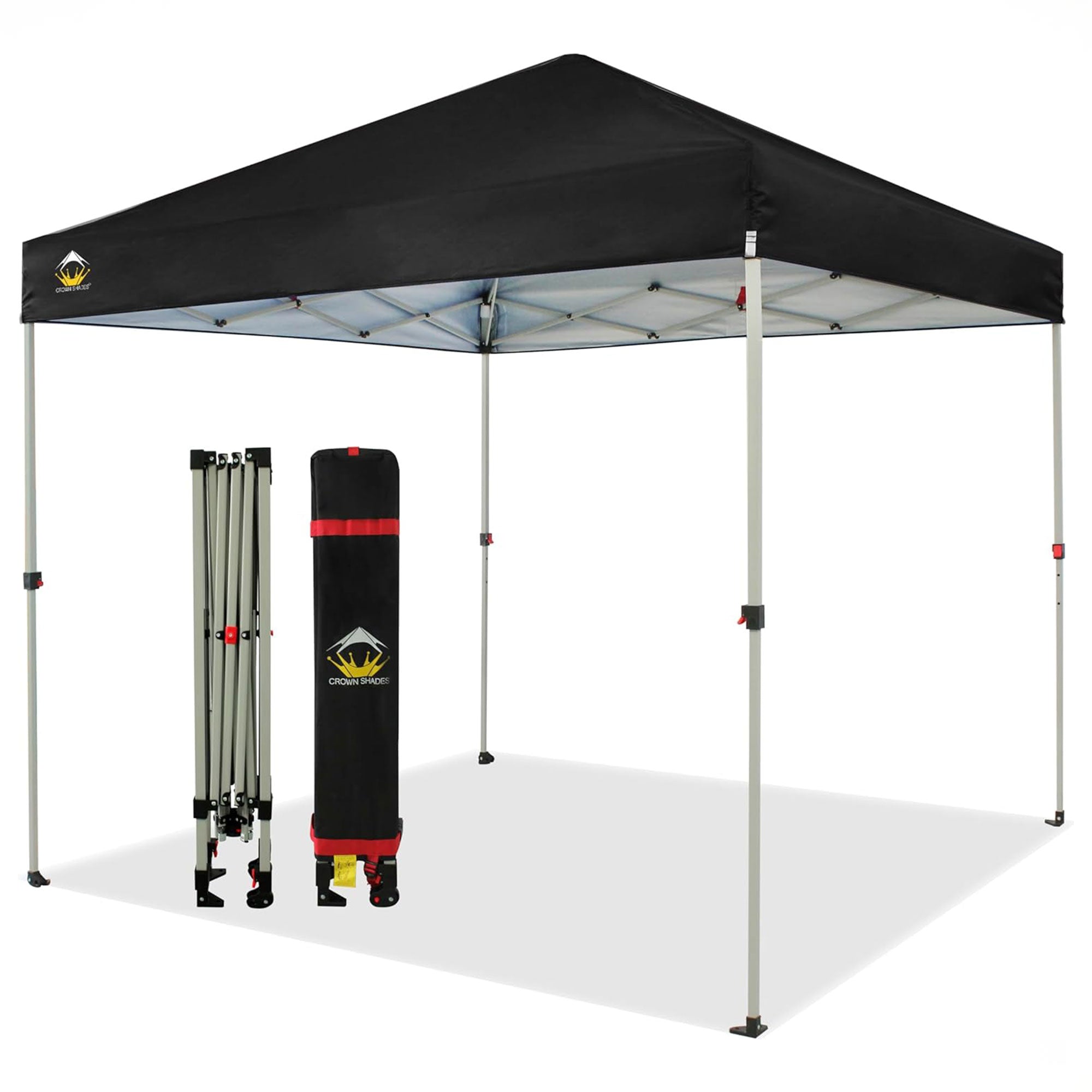 CROWN SHADES 8x8 Ft Pop Up Outdoor Canopy Tent with 1 Push Center Lock, Black