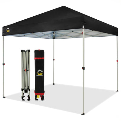 CROWN SHADES 8x8 Ft Pop Up Outdoor Canopy Tent with 1 Push Center Lock, Black