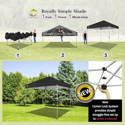 CROWN SHADES 8x8 Ft Pop Up Outdoor Canopy Tent with 1 Push Center Lock, Black
