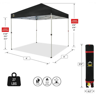 CROWN SHADES 8x8 Ft Pop Up Outdoor Canopy Tent with 1 Push Center Lock, Black