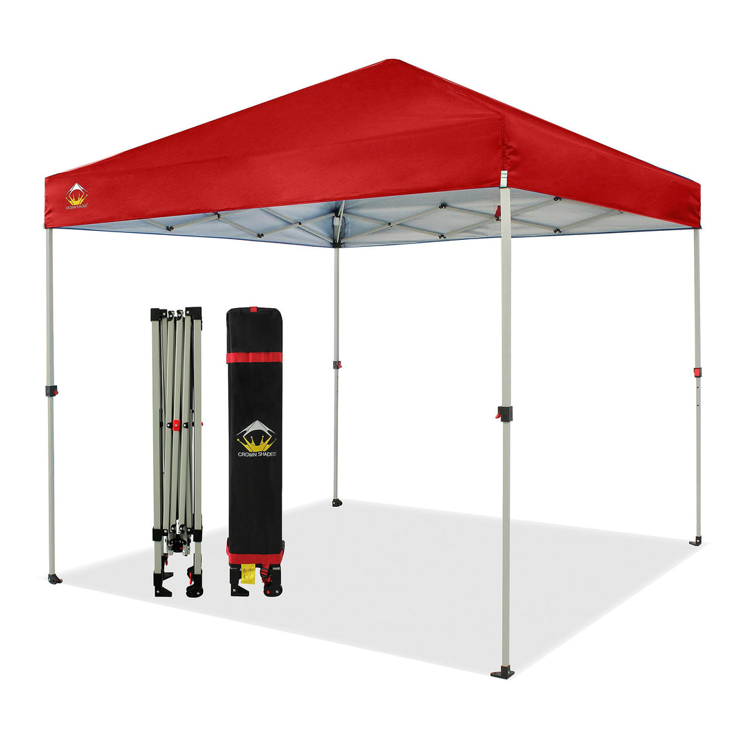 CROWN SHADES 8x8 Ft Pop Up Outdoor Canopy Tent with 1 Push Lock, Red (Used)