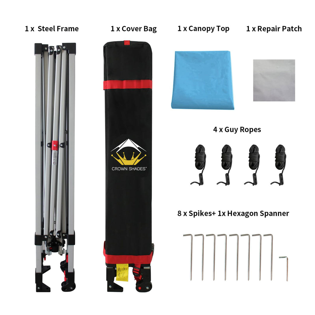 CROWN SHADES 8x8 Ft Pop Up Canopy Tent with 1 Push Center Lock, Sky Blue (Used) - VMInnovations