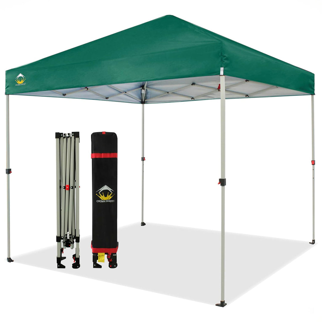 CROWN SHADES 8x8 Ft Pop Up Outdoor Canopy Tent, 1 Push Lock, Forest Green (Used)