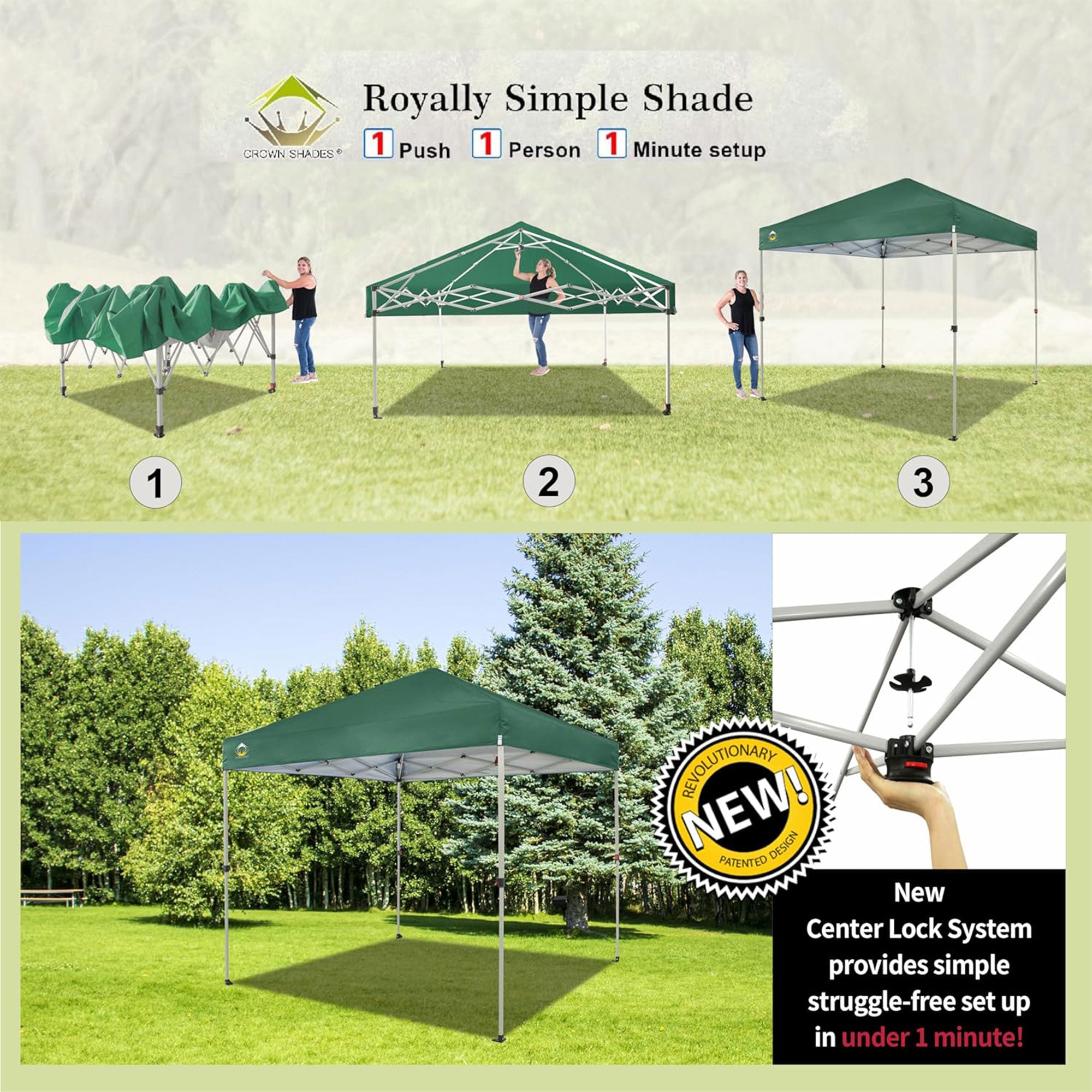 CROWN SHADES 8x8 Ft Pop Up Outdoor Canopy Tent, 1 Push Center Lock, Forest Green