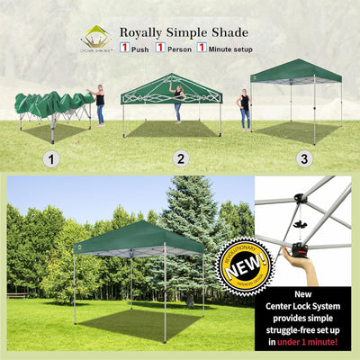 CROWN SHADES 8x8 Ft Pop Up Outdoor Canopy Tent, 1 Push Center Lock, Forest Green