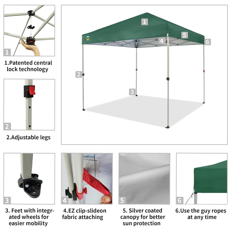 CROWN SHADES 8x8 Ft Pop Up Outdoor Canopy Tent, 1 Push Lock, Forest Green (Used)