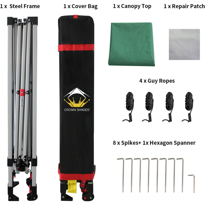 CROWN SHADES 8x8 Ft Pop Up Outdoor Canopy Tent, 1 Push Lock, Forest Green (Used)