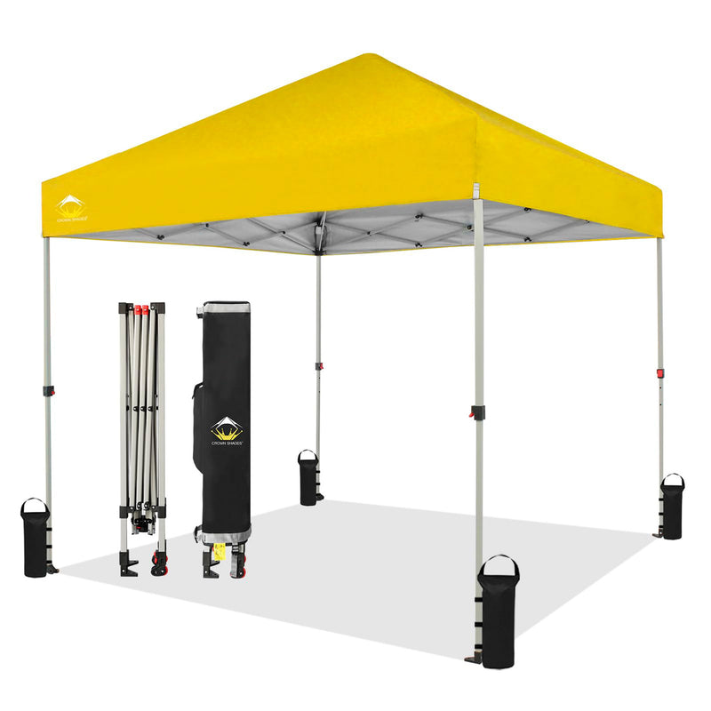 CROWN SHADES 8x8 Ft Pop Up Outdoor Canopy with 1 Push Center Lock, Yellow (Used)