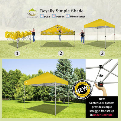 CROWN SHADES 8x8 Ft Pop Up Outdoor Canopy Tent with 1 Push Center Lock, Yellow