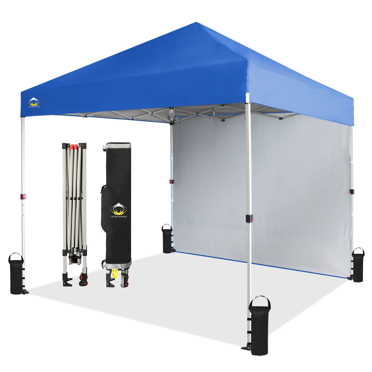 CROWN SHADES 8x8 Ft Pop Up Canopy Tent w/ Sidewall & 1 Push Center Lock, Blue