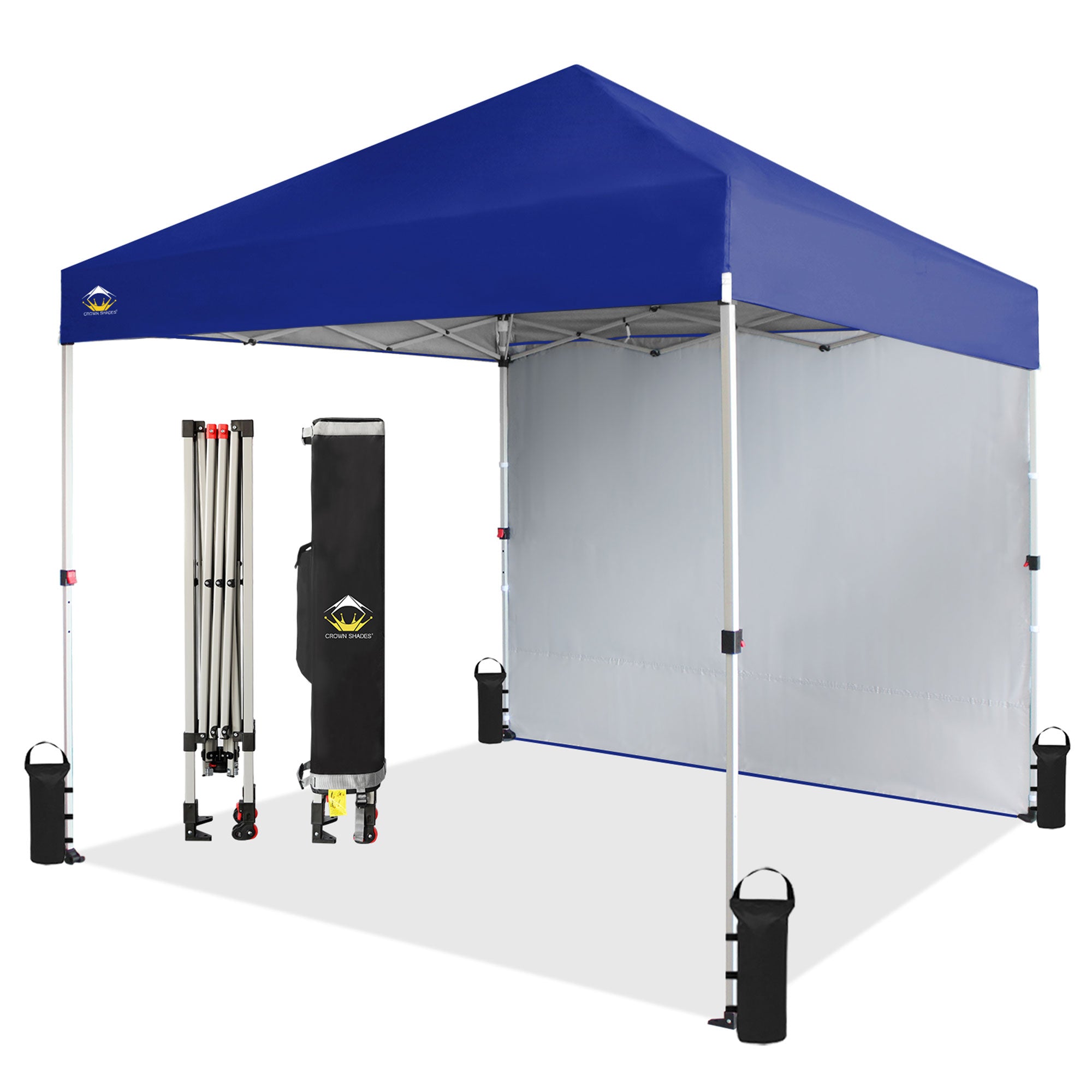 CROWN SHADES 8x8 Ft Pop Up Canopy Tent w/Sidewall Push Center Lock, Navy Blue