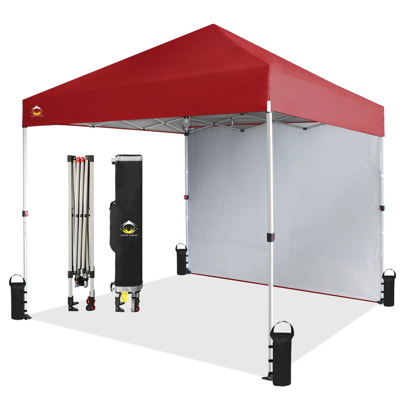 CROWN SHADES 8x8 Ft Pop Up Canopy Tent w/ Sidewall & 1 Push Lock, Red (Used)