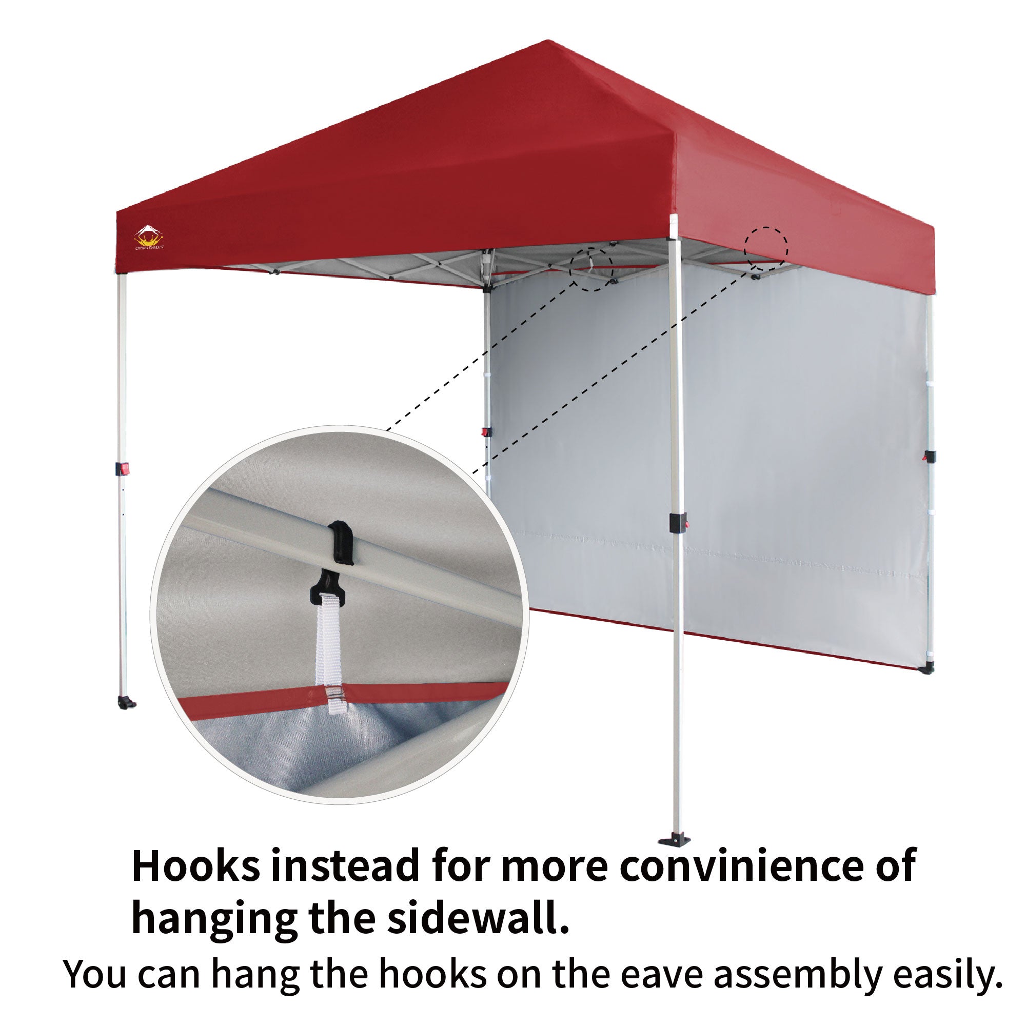 CROWN SHADES 8x8 Ft Pop Up Canopy Tent w/ Sidewall & 1 Push Center Lock, Red
