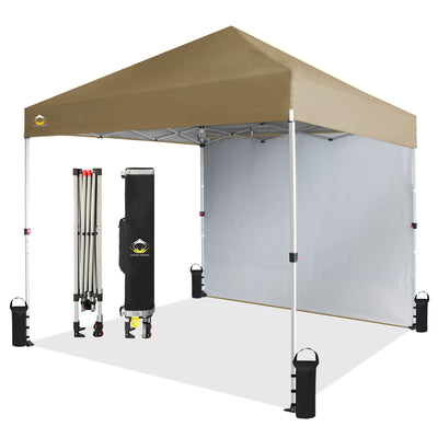 CROWN SHADES 8x8 Ft Pop Up Canopy Tent w/ Sidewall & 1 Push Center Lock, Beige - VMInnovations