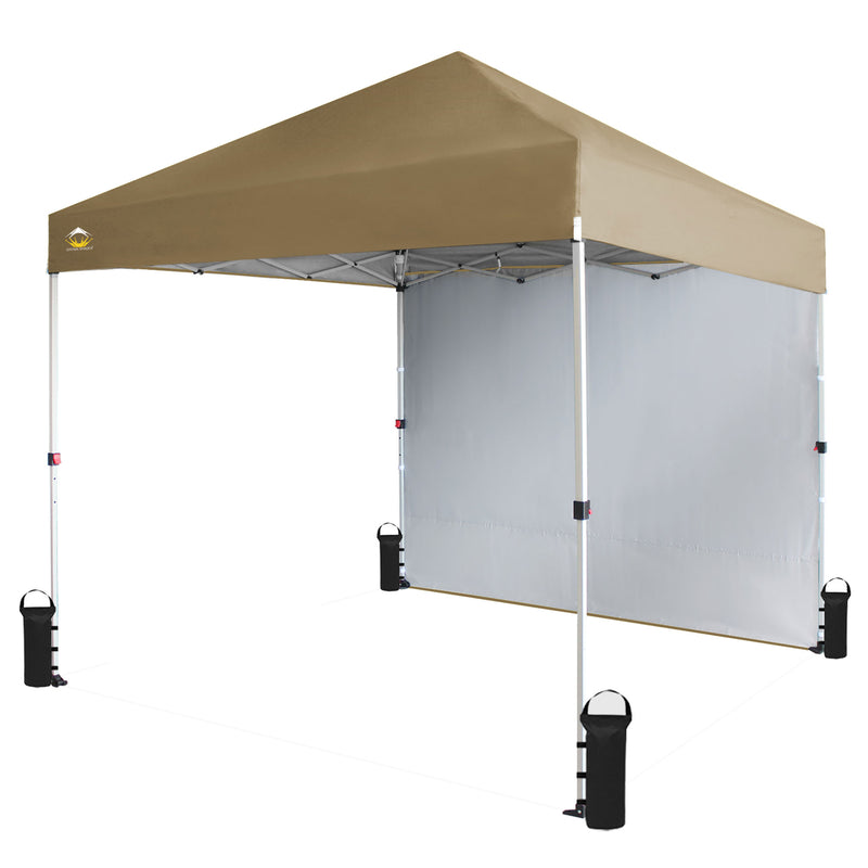 CROWN SHADES 8x8 Ft Pop Up Canopy Tent w/ Sidewall & 1 Push Lock, Beige (Used)