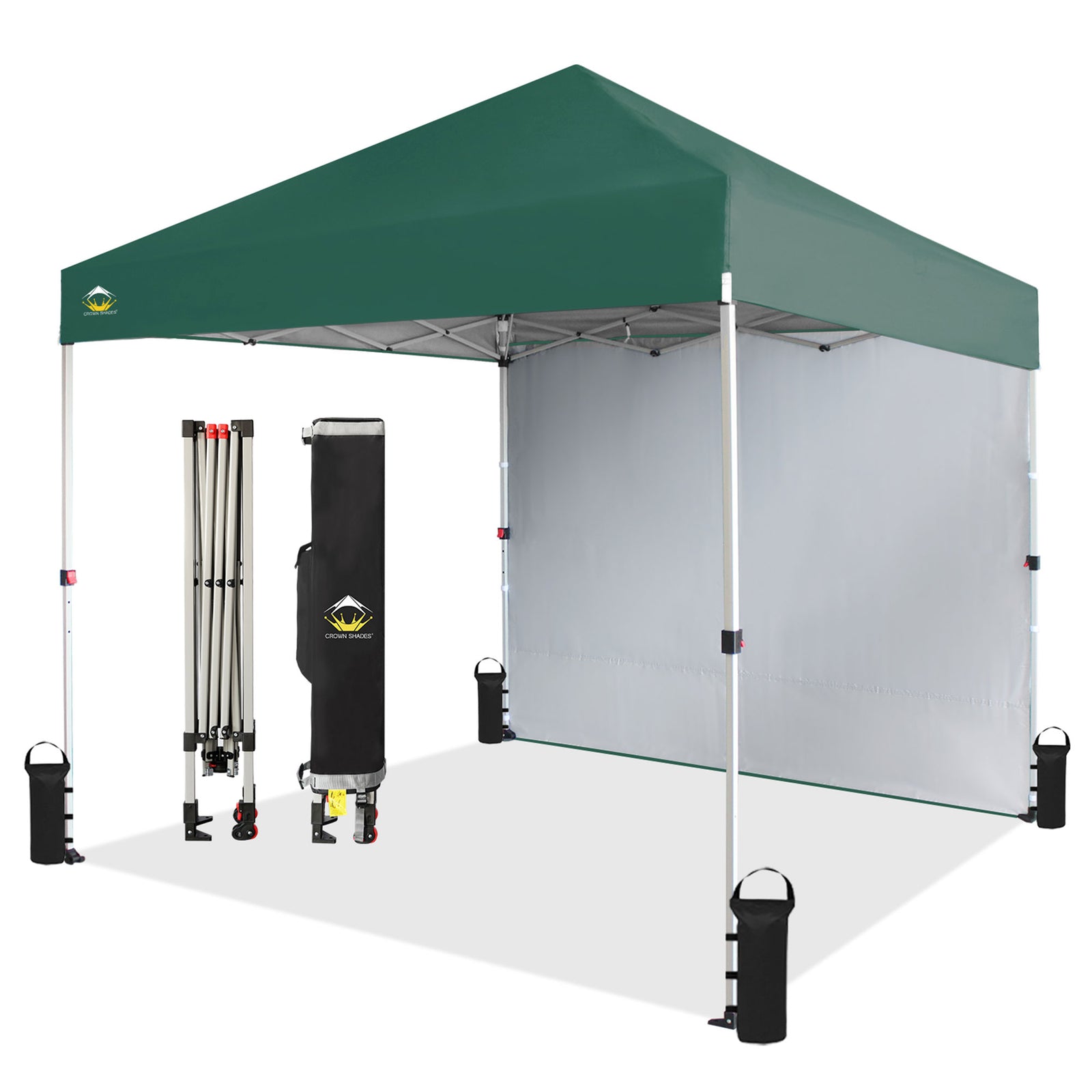 CROWN SHADES 8x8 Ft Pop Up Canopy Tent w/Sidewall, Forest Green (Used) - VMInnovations