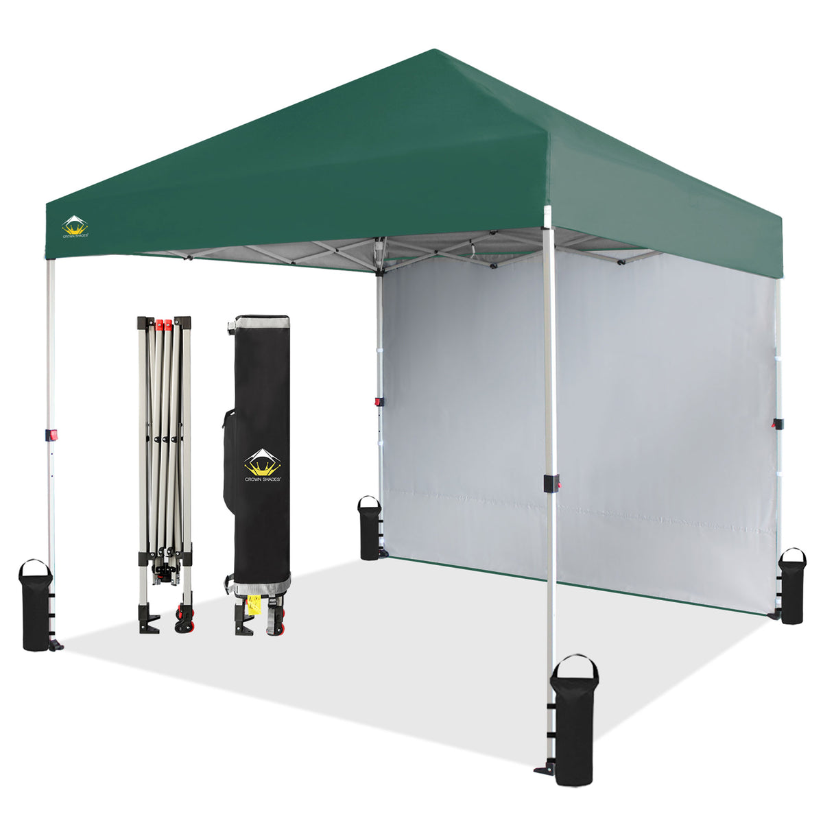 CROWN SHADES 8x8 Ft Pop Up Canopy Tent w/Sidewall Push Center Lock, Forest Green