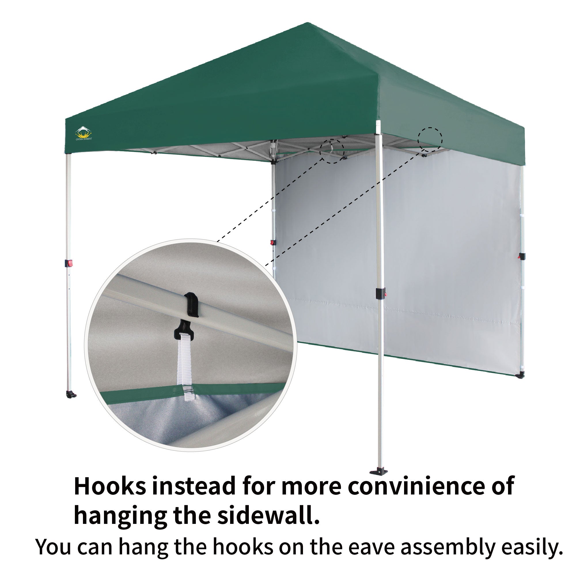 CROWN SHADES 8x8 Ft Pop Up Canopy Tent w/Sidewall Push Center Lock, Forest Green