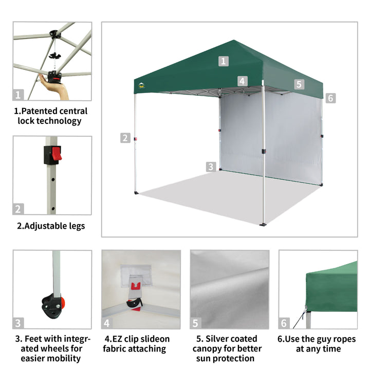 CROWN SHADES 8x8 Ft Pop Up Canopy Tent w/Sidewall, Forest Green (Used)