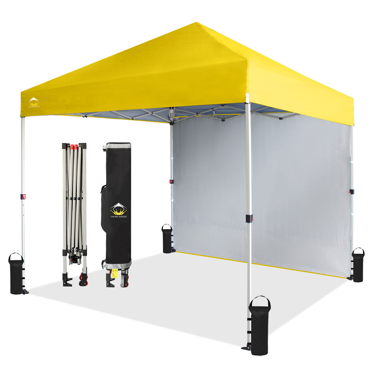 CROWN SHADES 8x8 Ft Pop Up Canopy Tent w/ Sidewall & 1 Push Center Lock, Yellow