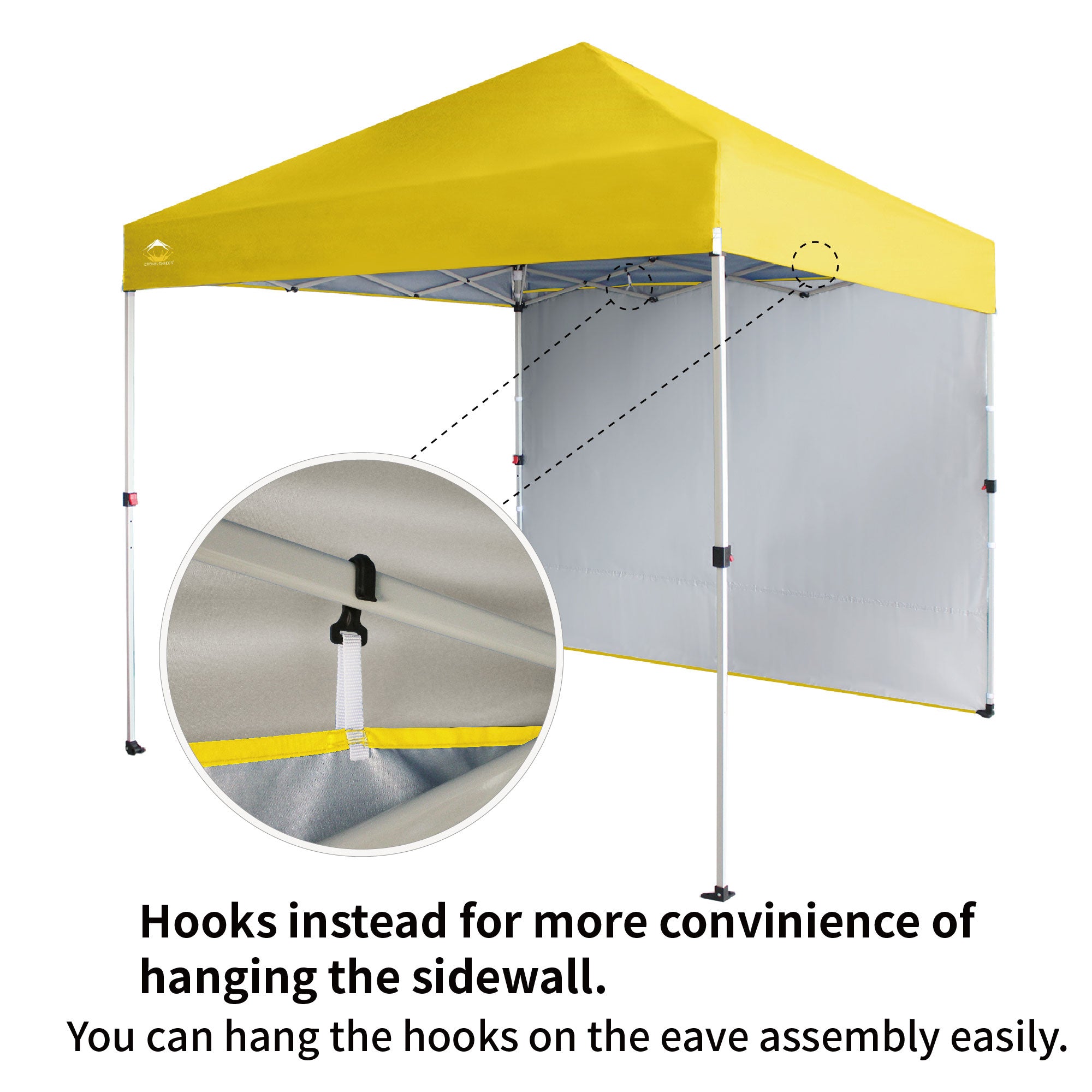 CROWN SHADES 8x8 Ft Pop Up Canopy Tent w/ Sidewall & 1 Push Center Lock, Yellow