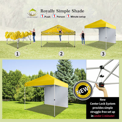 CROWN SHADES 8x8 Ft Pop Up Canopy Tent w/ Sidewall & 1 Push Center Lock, Yellow