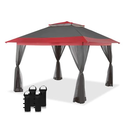 CROWN SHADES 13 x 13 Ft Pop Up Gazebo Shelter w/Mosquito Net Sidewalls, Red/Grey
