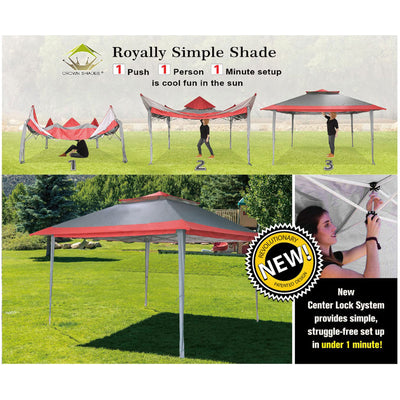 CROWN SHADES 13x13ft Pop Up Gazebo w/Mosquito Net Sidewalls, Red/Grey (Used)