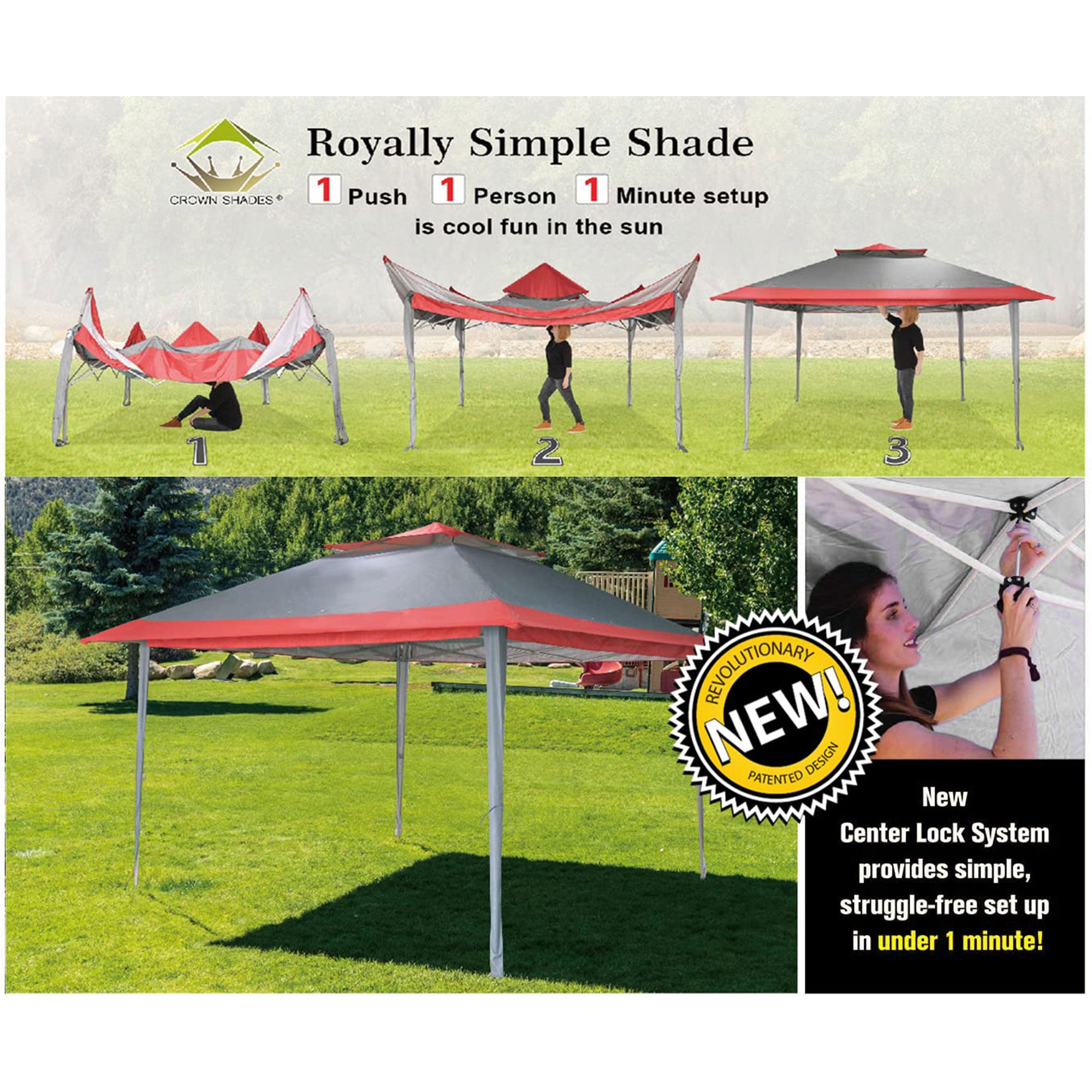 CROWN SHADES 13 x 13 Ft Pop Up Gazebo Shelter w/Mosquito Net Sidewalls, Red/Grey