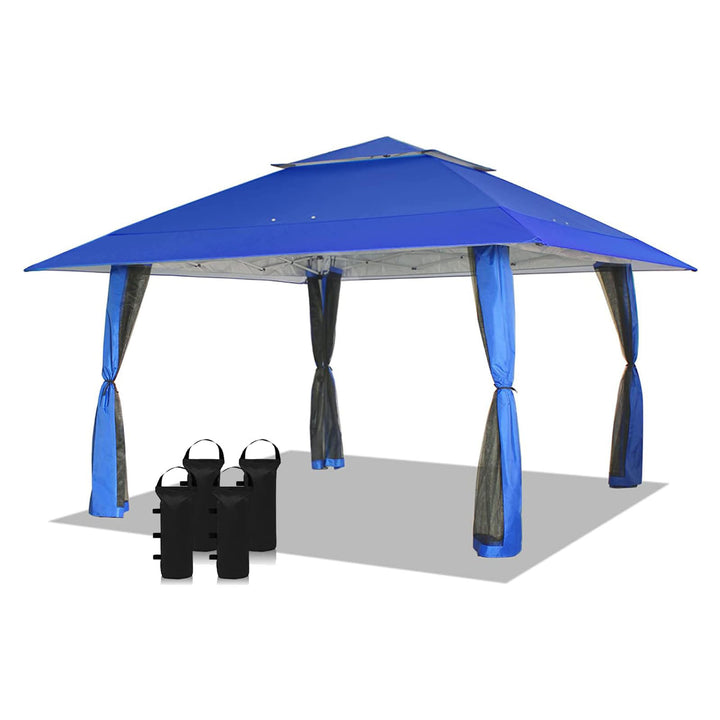 CROWN SHADES 13 x 13 Ft Pop Up Gazebo w/4 Mosquito Net Sidewalls, Blue (Used)