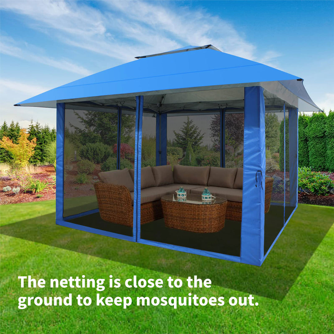 CROWN SHADES 13 x 13 Ft Pop Up Gazebo w/4 Mosquito Net Sidewalls, Blue (Used)