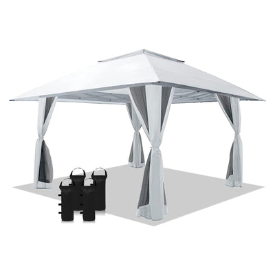 CROWN SHADES 13 x 13 Ft Pop Up Gazebo Shelter w/4 Mosquito Net Sidewalls, White