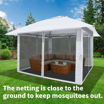 CROWN SHADES 13 x 13 Ft Pop Up Gazebo Shelter w/4 Mosquito Net Sidewalls, White