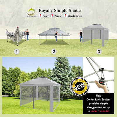 CROWN SHADES 11 x 11 Ft Pop Up Shelter with Mosquito Net Sidewalls, Grey (Used)