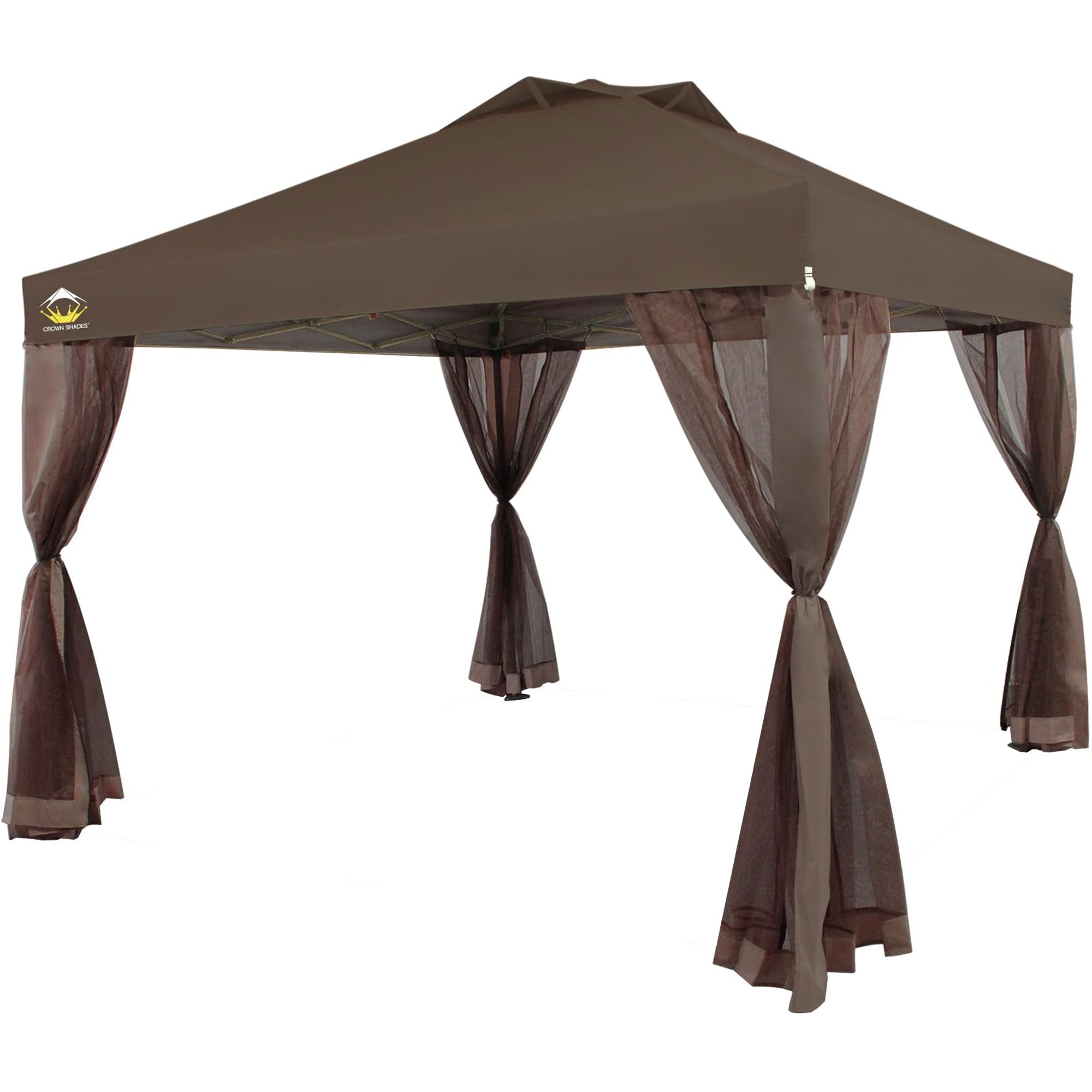 CROWN SHADES 10 x 10 Ft Pop Up Gazebo Shelter w/ Mosquito Net Sidewalls, Coffee