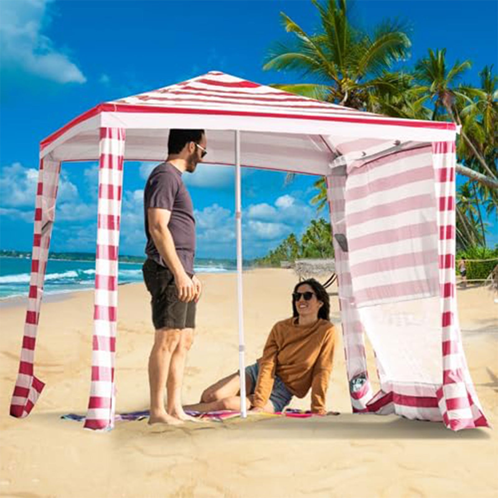 CROWN SHADES 6.5 x 6.5 Ft Pop-Up Beach w/Storage Pockets & Sidewall, Red (Used) - VMInnovations