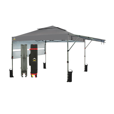 CROWN SHADES 10x10' Pop Up Outdoor Canopy Tent w/ 2 Extended Awnings, Grey(Used) - VMInnovations