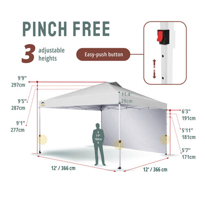 CROWN SHADES 12x12 Ft Pop Up Canopy Tent w/ Sidewall & Push Center Lock, White