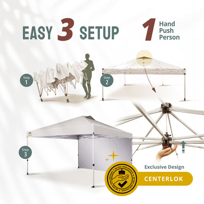 CROWN SHADES 12x12 Ft Pop Up Canopy Tent w/ Sidewall & Push Center Lock, White